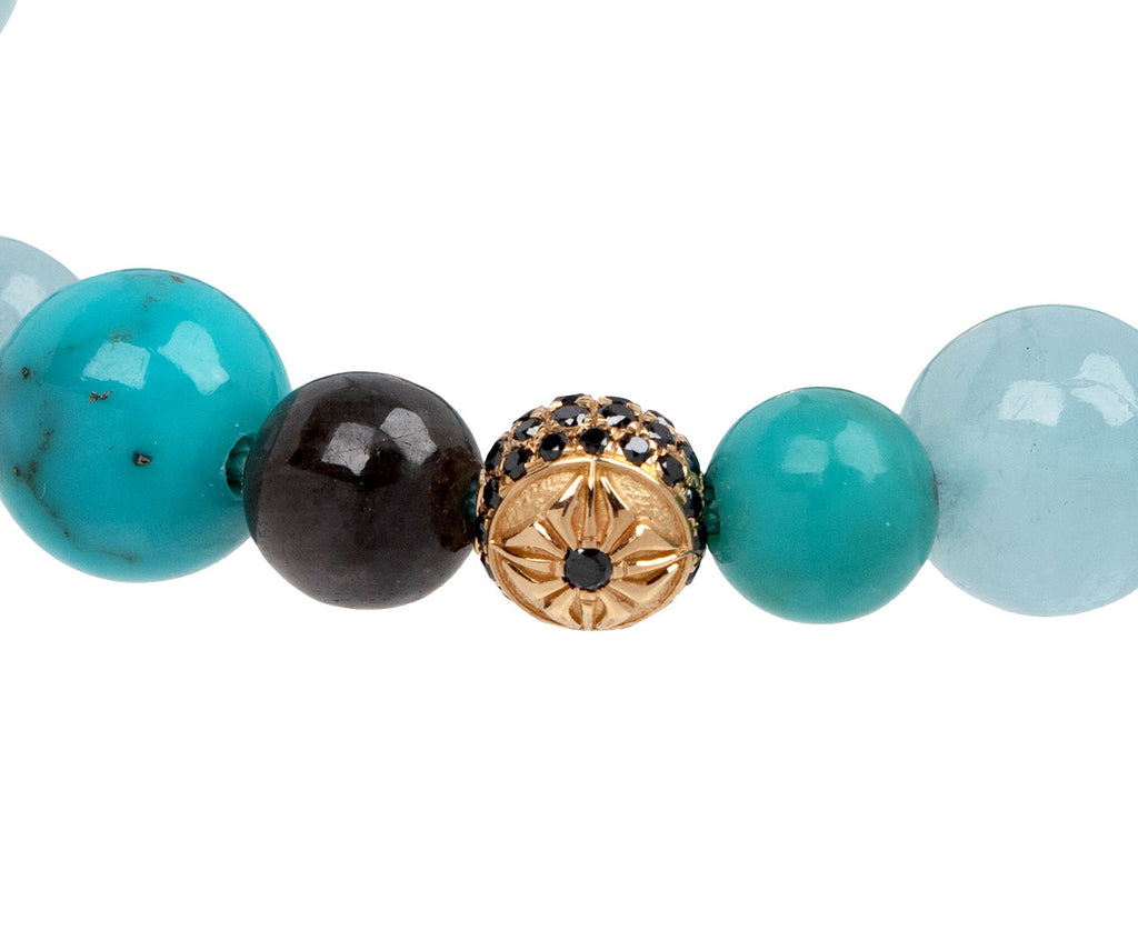 Turquoise, Aquamarine and Yellow Gold Bead Bracelet