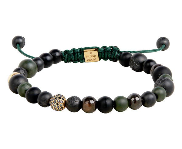 Shamballa Jewels Green Ceramic, Onyx and Sapphire Bead Bracelet