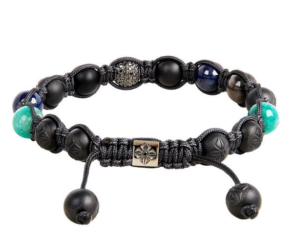 Onyx, Sapphire And Emerald Bead Bracelet