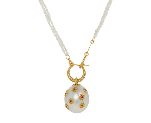 Pearl and Ruby Pendant Necklace