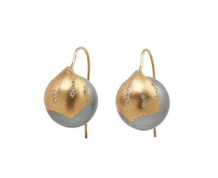 South Sea Pearl and Diamond Petal Earrings