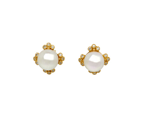 Akoya Pearl and Diamond Coronet Stud Earrings - TWISTonline