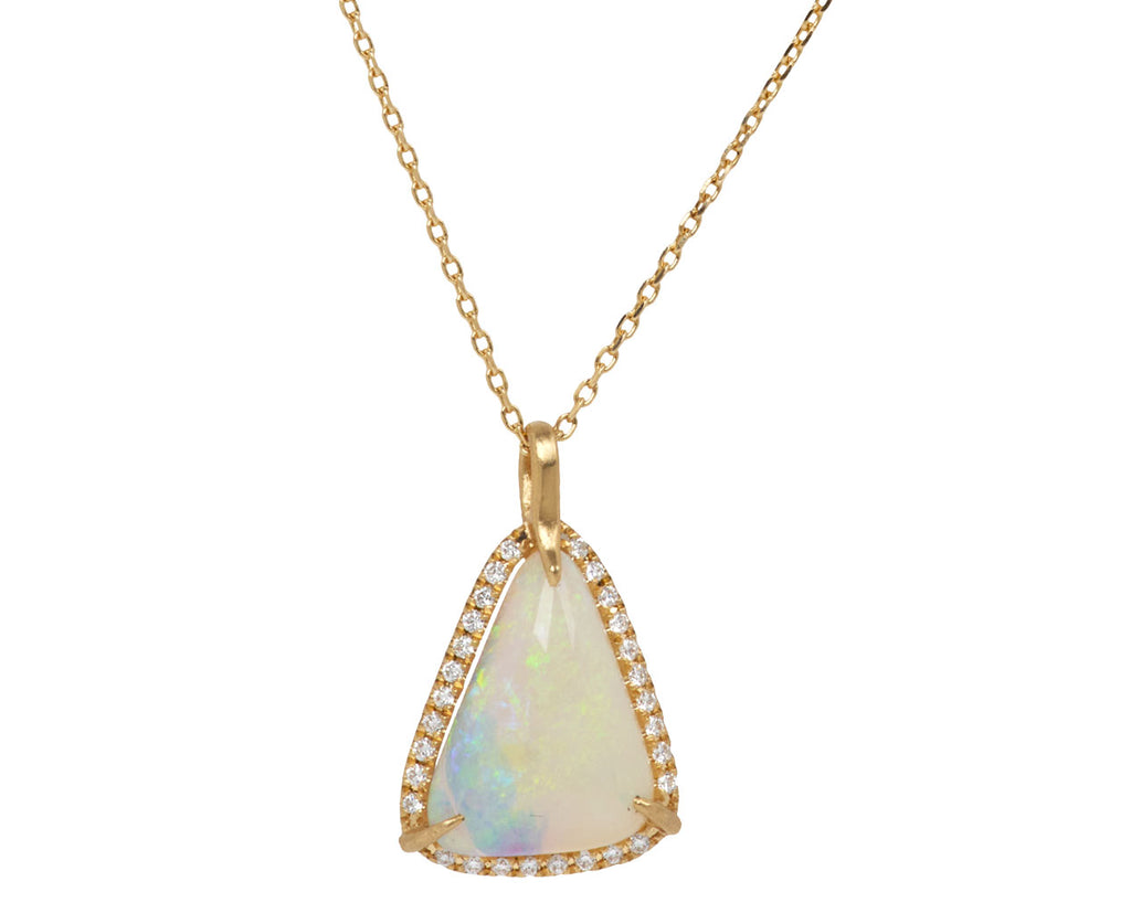 Wood Opal and Diamond Pendant Necklace