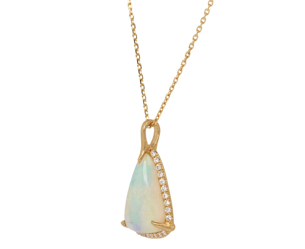 Wood Opal and Diamond Pendant Necklace