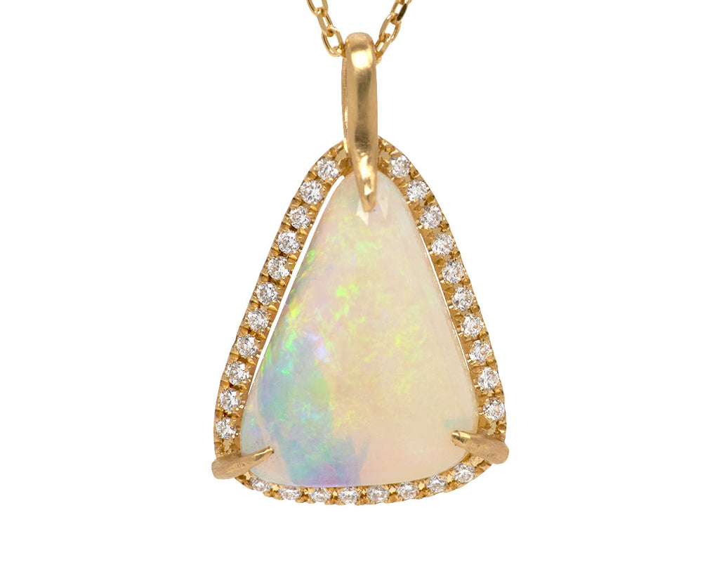 Wood Opal and Diamond Pendant Necklace