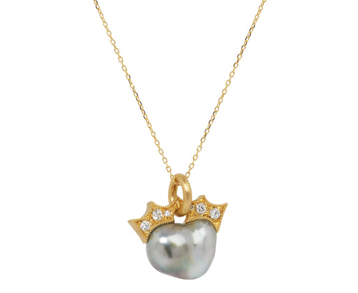 Gray South Sea Pearl and Diamond Coronet Pendant Necklace