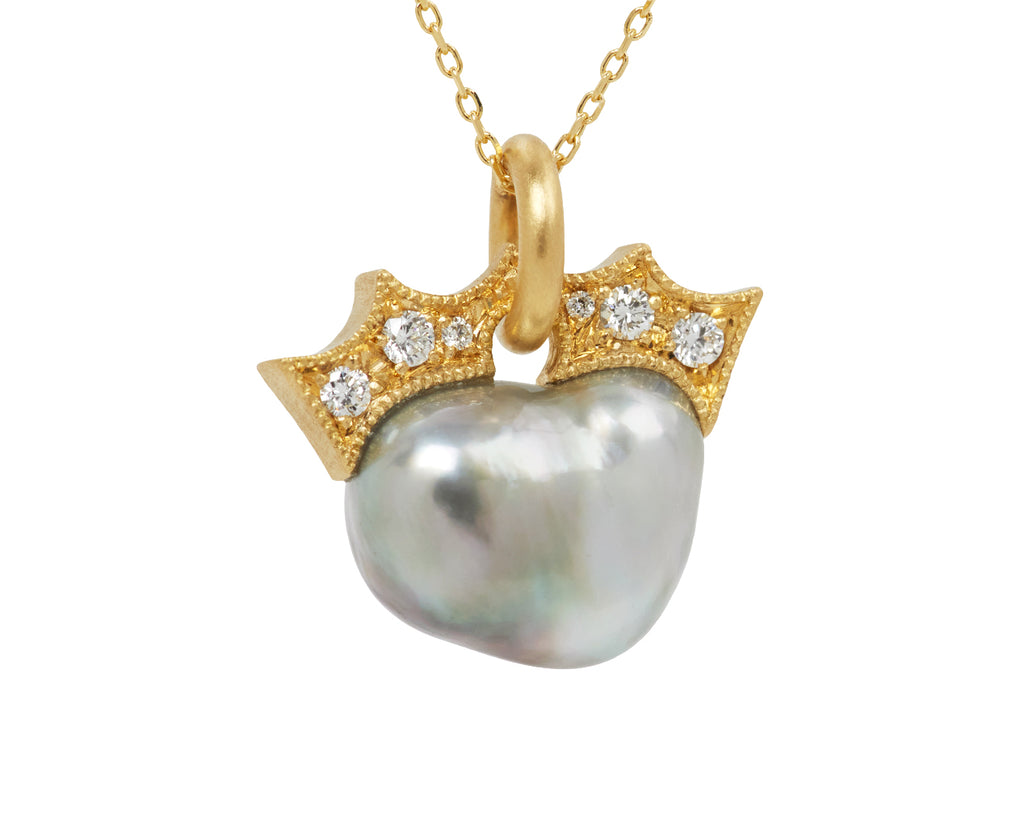 Gray South Sea Pearl and Diamond Coronet Pendant Necklace