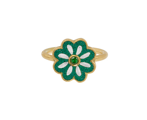 Green Micromosaic Flower Ring