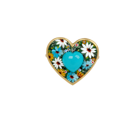 Turquoise and Micromosaic Capri Heart Ring