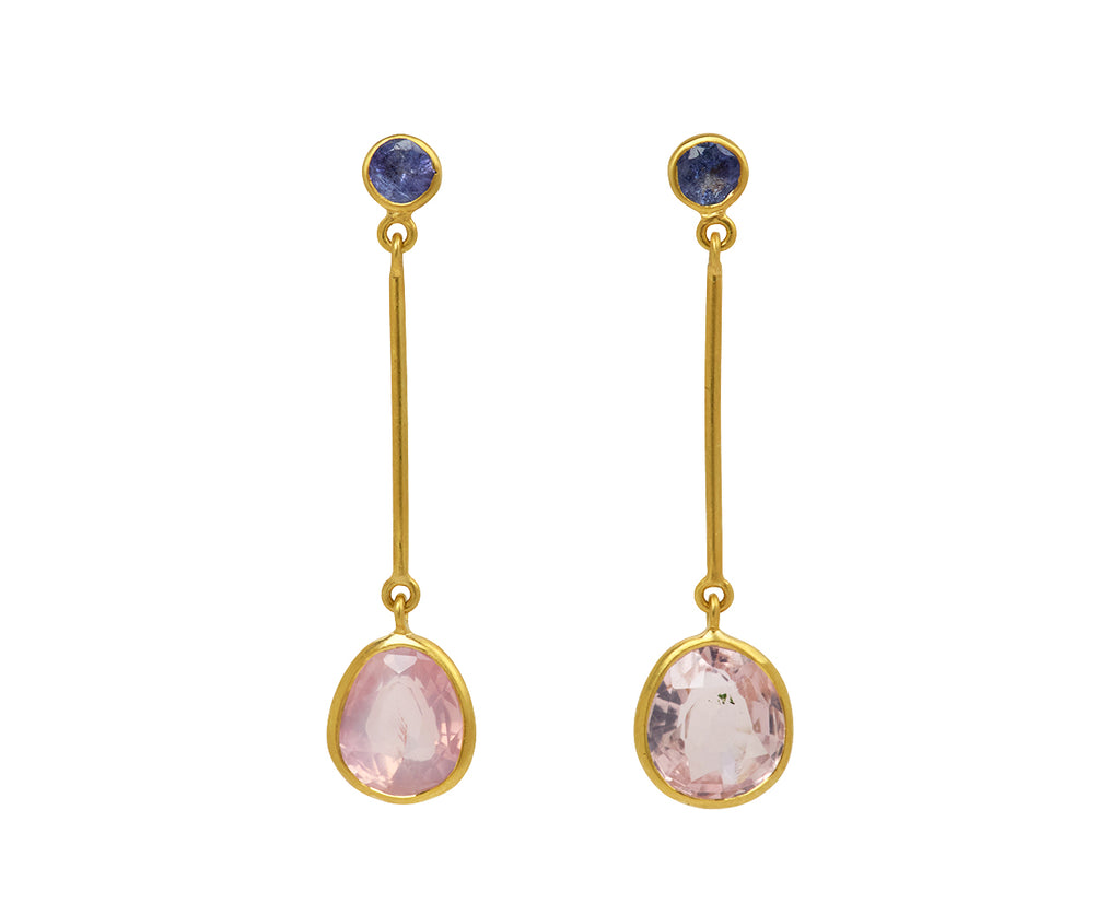 Rose Quartz and Tanzanite Hanabi Stick Earrings