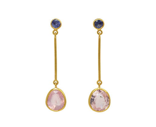 Rose Quartz and Tanzanite Hanabi Stick Earrings