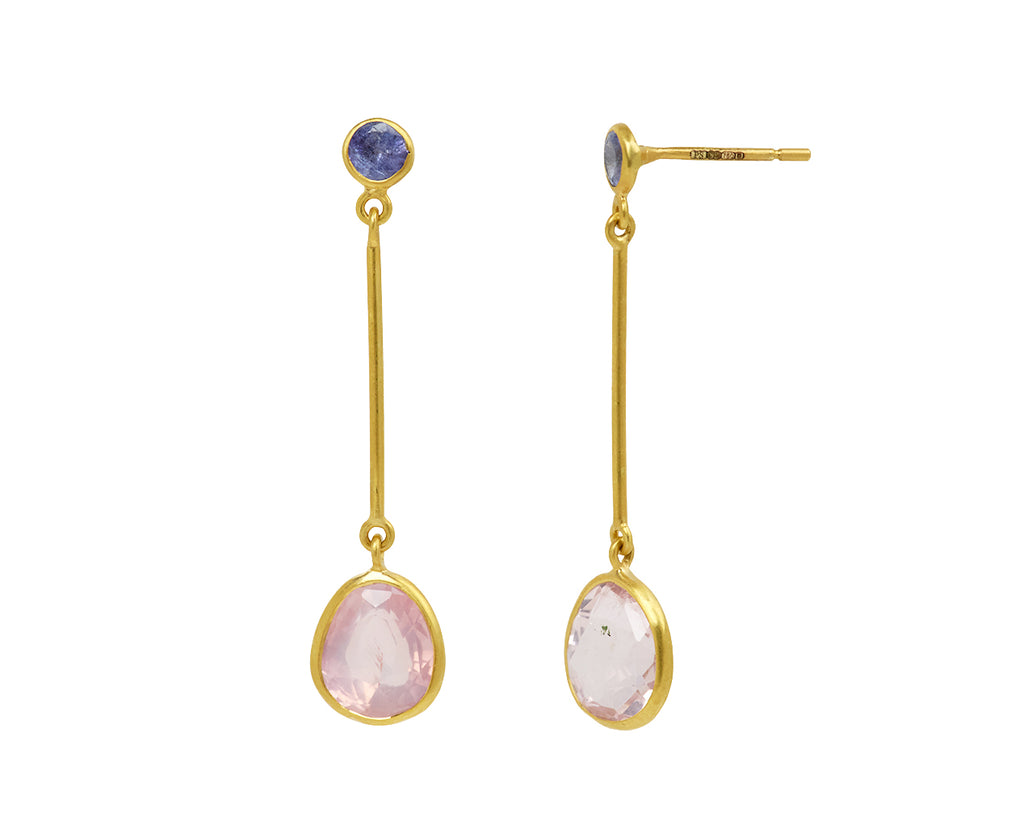 Rose Quartz and Tanzanite Hanabi Stick Earrings