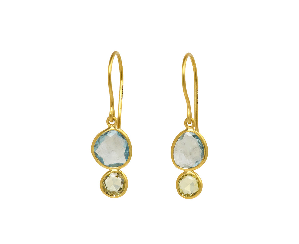 Aquamarine and Lemon Quartz Hanabi Double Stone Earrings