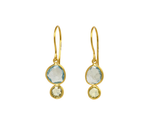 Aquamarine and Lemon Quartz Hanabi Double Stone Earrings