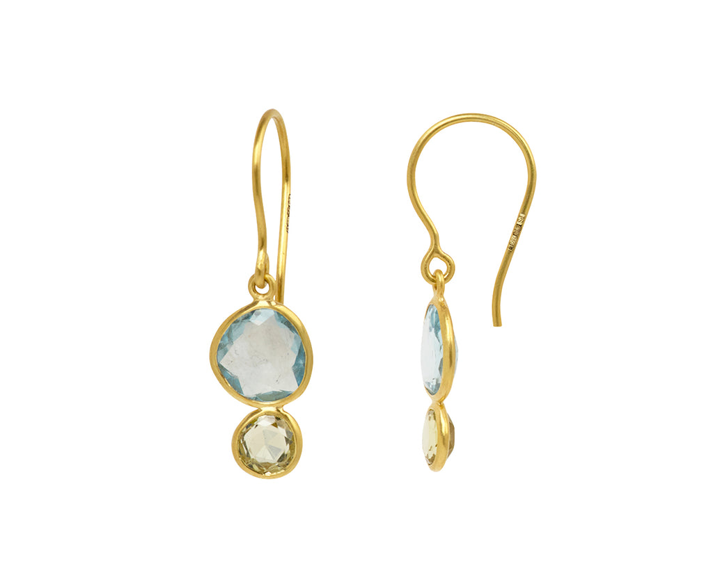 Aquamarine and Lemon Quartz Hanabi Double Stone Earrings
