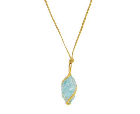 Aquamarine Twist Ribbon Set Pendant Necklace