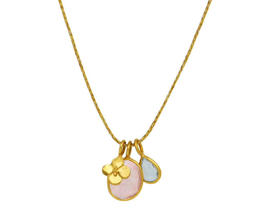 Morganite and Aquamarine Hanabi with Small Anemone Necklace