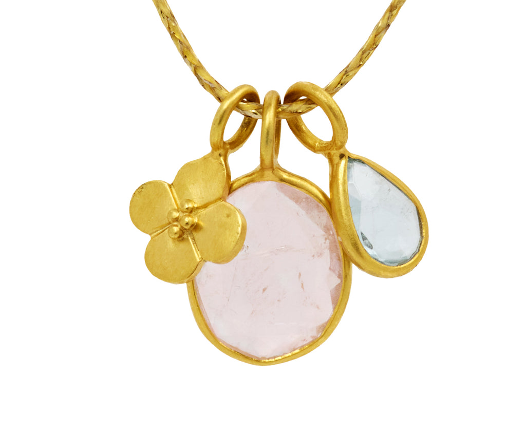 Morganite and Aquamarine Hanabi with Small Anemone Necklace