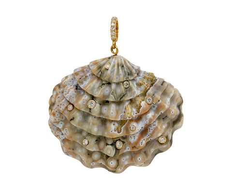 Ocean Jasper and Diamond Giant Clam Shell Pendant ONLY