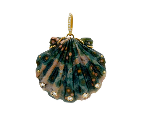 Ocean Jasper and Diamond Scallop Shell Pendant ONLY