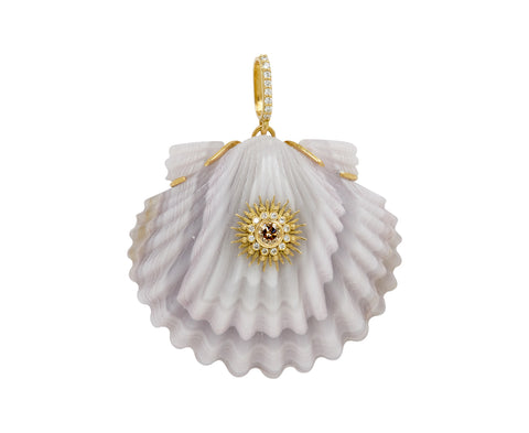 Large Agate and Diamond Sunburst Shell Pendant ONLY