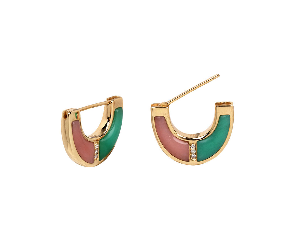 Pink Opal and Chrysoprase Capri Inlay Huggie Hoop Earrings