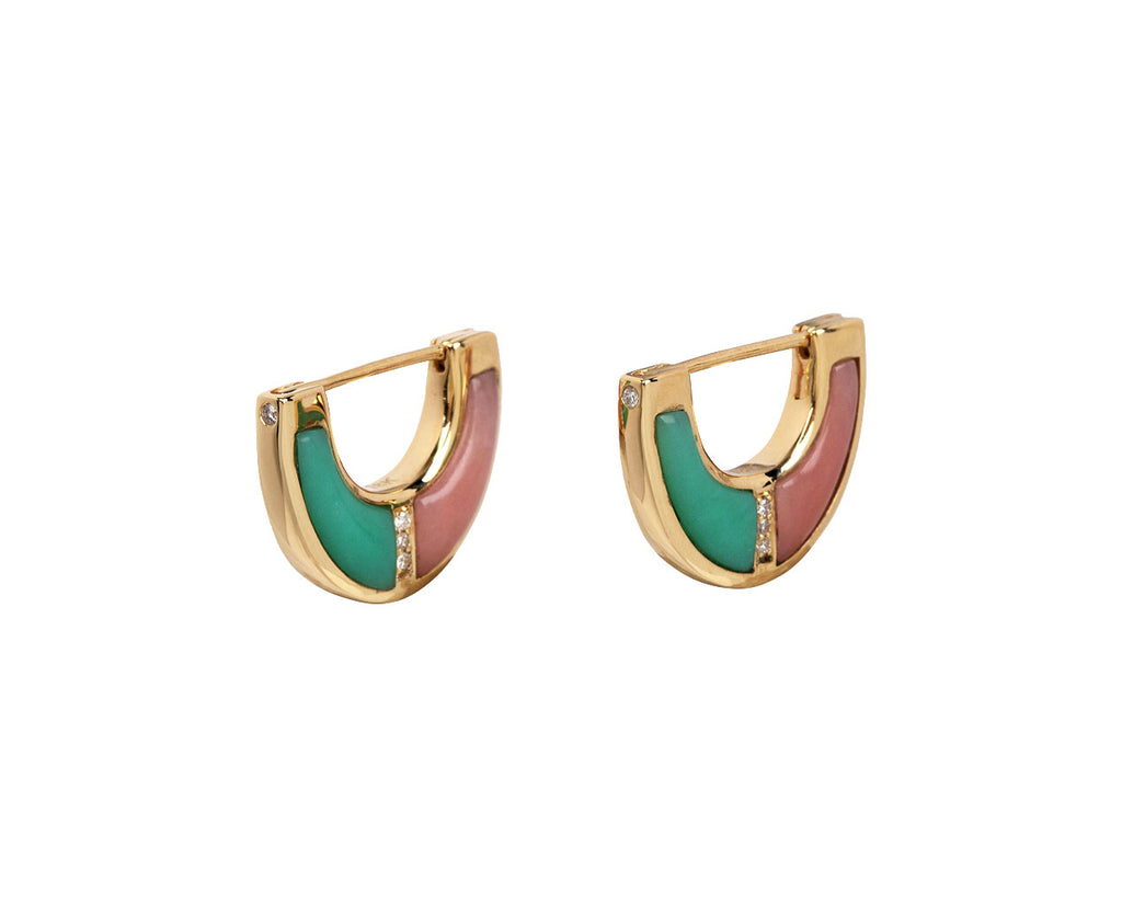 Pink Opal and Chrysoprase Capri Inlay Huggie Hoop Earrings