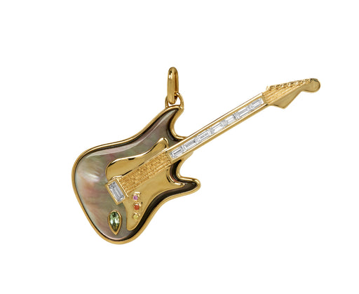 Black Mother-of-Pearl and Diamond Guitar Pendant ONLY