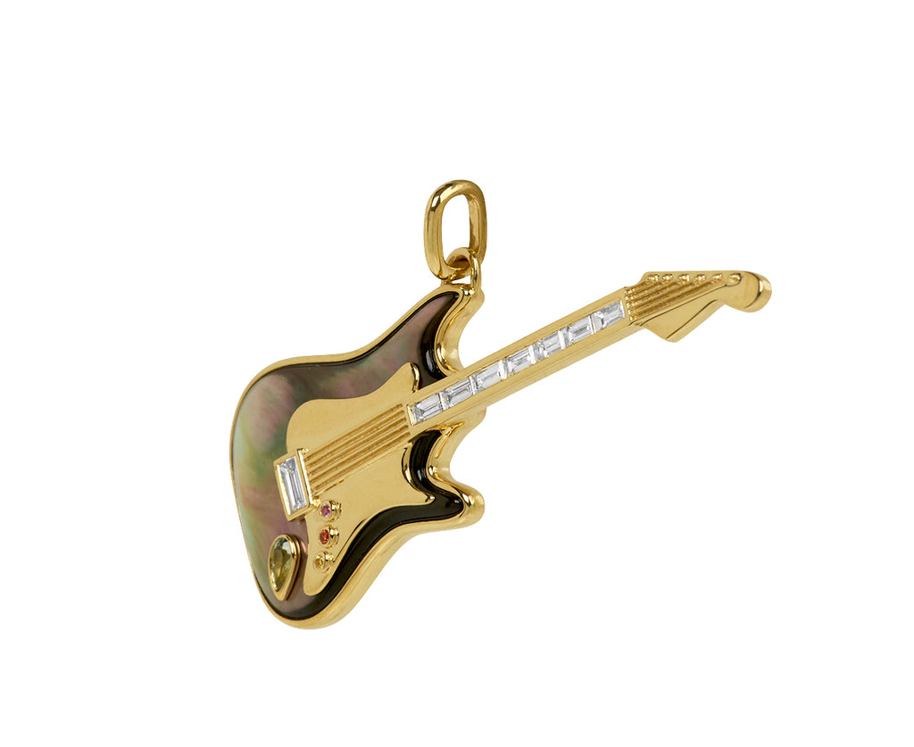 Black Mother-of-Pearl and Diamond Guitar Pendant ONLY