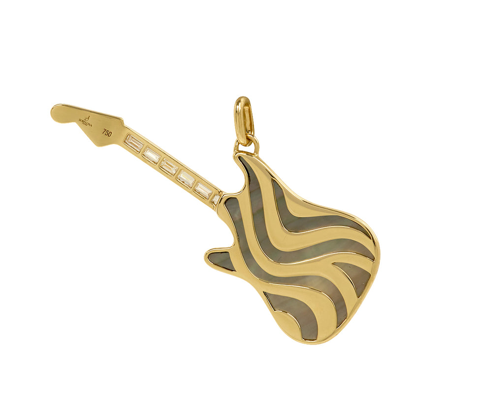 Black Mother-of-Pearl and Diamond Guitar Pendant ONLY