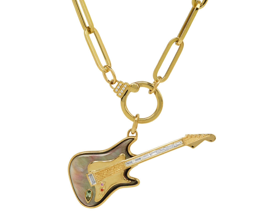 Black Mother-of-Pearl and Diamond Guitar Pendant ONLY