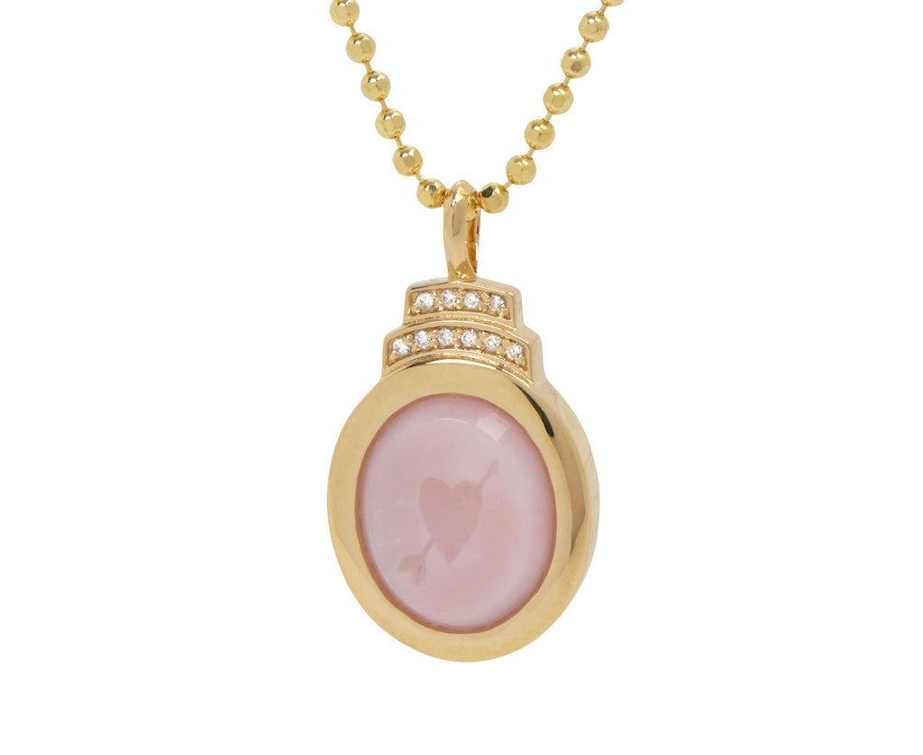 Pink Opal Signet Heart Motif Pendant Necklace