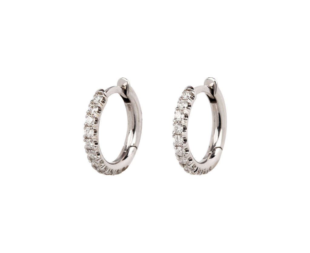 White Gold Diamond Microhoop Huggie Earrings - TWISTonline