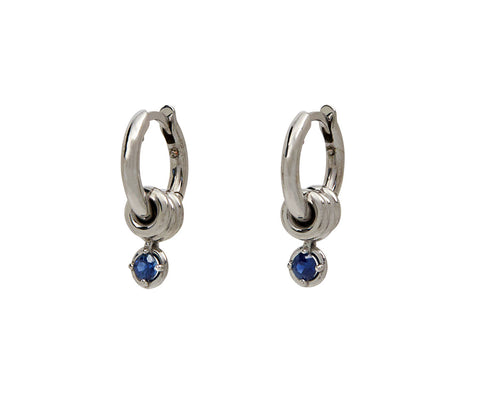 White Gold Zahra Blue Sapphire Drop Hoop Earrings