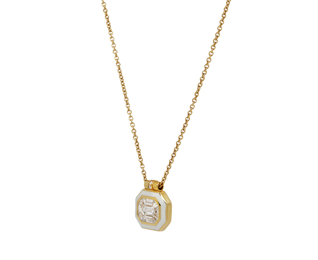 White Cabot Enamel and Diamond Pendant Necklace