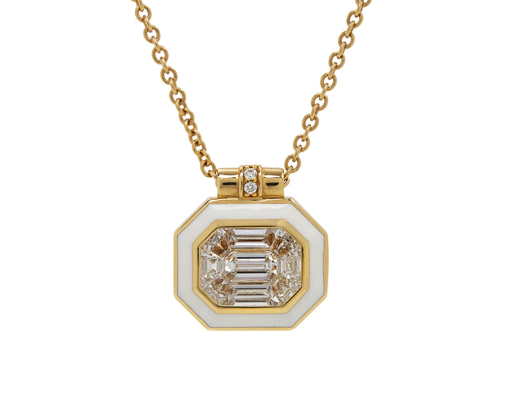 White Cabot Enamel and Diamond Pendant Necklace