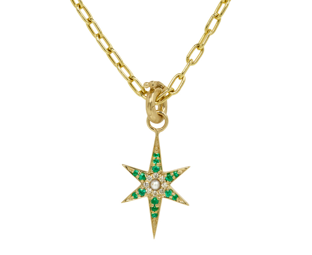 Pearl, Diamond and Emerald Star Stella Charm Pendant ONLY