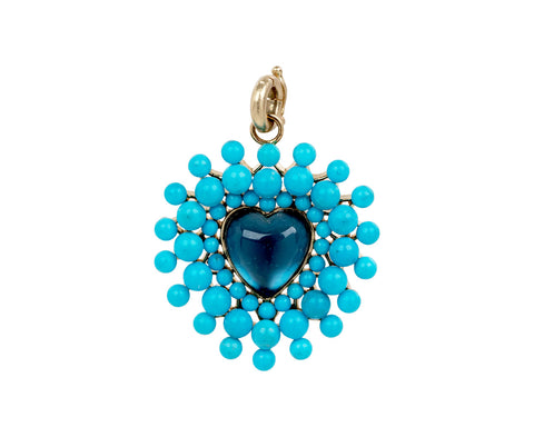 Turquoise and Blue Topaz Juliana Cluster Heart Charm ONLY