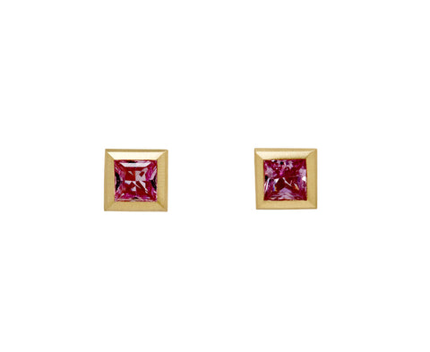 Elizabeth Street Princess Cut Pink Sapphire Stud Earrings