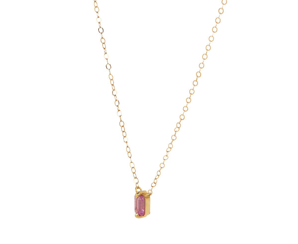 Baguette Choker Diamond Necklace With Pink Sapphire In 14K Rose Gold