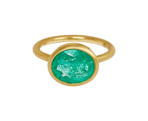 East-West Colombian Mint Emerald Ring