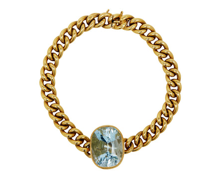 Antique French Aquamarine Curb Link Bracelet