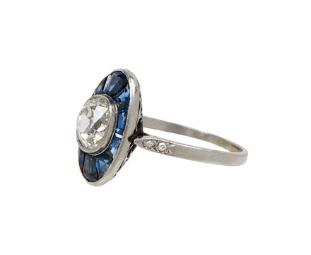 Antique French Diamond and Sapphire Marquise Ring