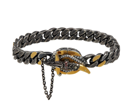 Mixed Metal Bike Chain with Oval Diamond Dagger Clasp