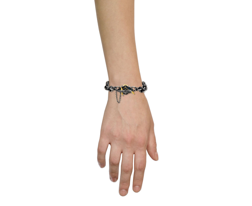 Round Link Bracelet with Blue and Black Diamond Dagger Clasp