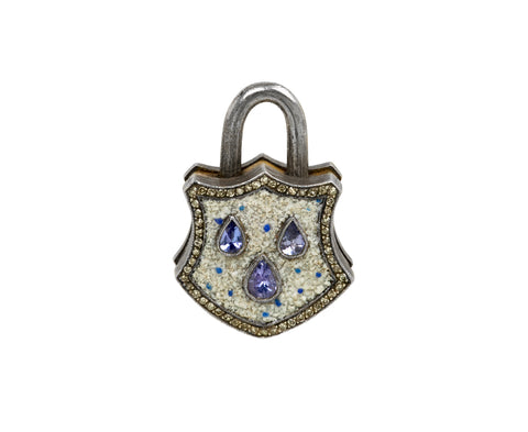 White Micro Mosaic and Sapphire Padlock Pendant ONLY