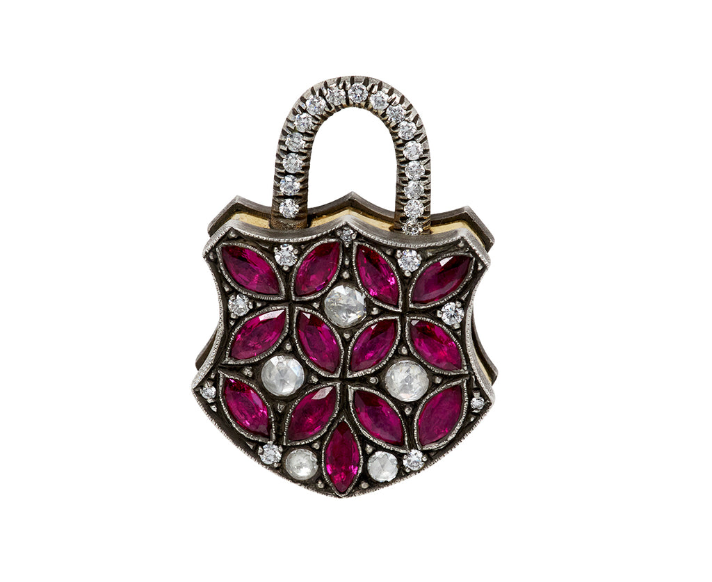 Ruby and Diamond Large Shield Padlock Pendant