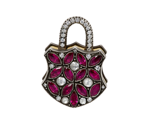 Ruby and Diamond Large Shield Padlock Pendant