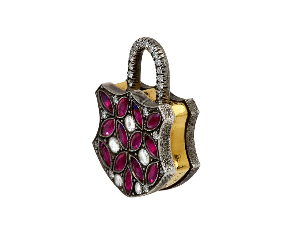 Ruby and Diamond Large Shield Padlock Pendant