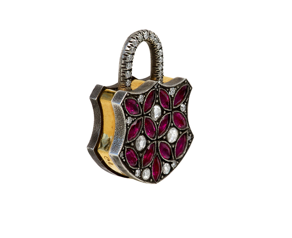 Ruby and Diamond Large Shield Padlock Pendant